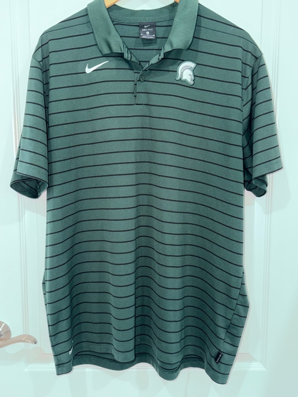 Nike Green on field University of Michigan  Striped Polo with White Logo XLarge